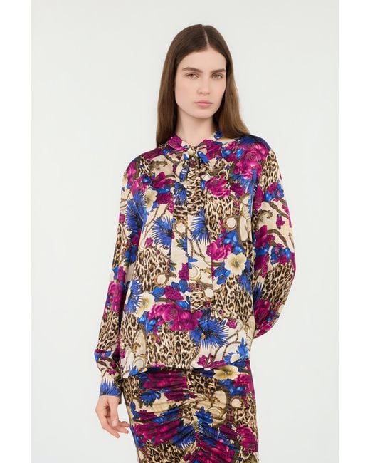 Roberto Cavalli Multicolor Flower Leo Print Shirt