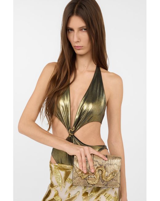 Roberto Cavalli Natural Bag With Golden Python And Snake Motif