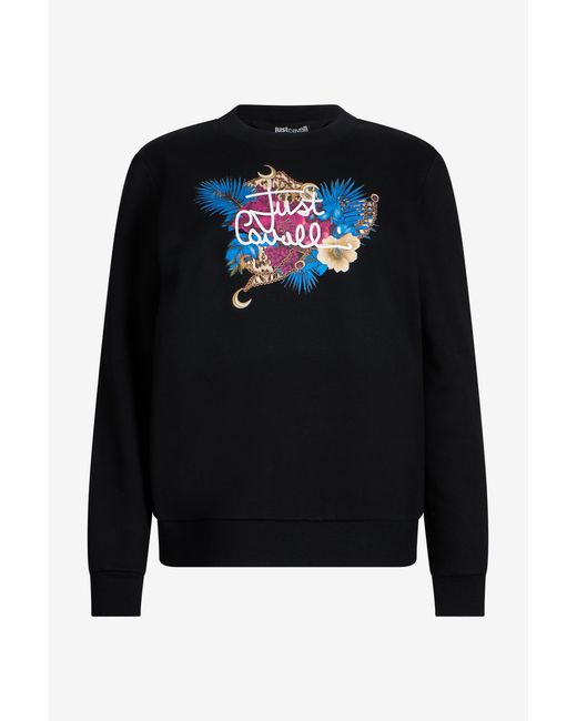Roberto Cavalli Black Sweatshirt With Floral Logo Print