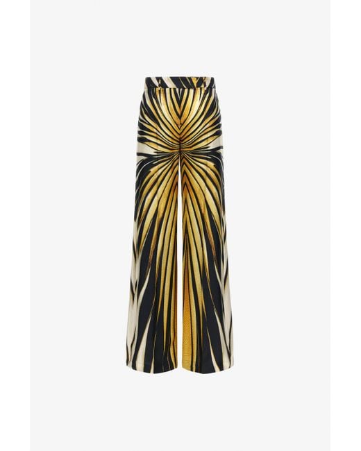 Roberto Cavalli White Ray Of Print Silk Palazzo Trousers