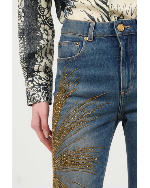 Roberto Cavalli Blue Jeans With Rhinestones