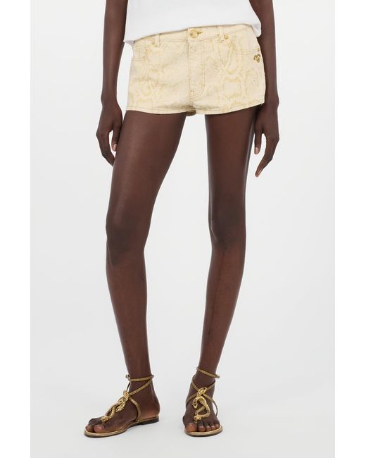 Roberto Cavalli Natural Micro Shorts With Python Pattern