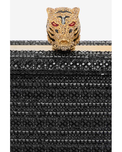 Roberto Cavalli Black Clutch With Rhinestones And Tigers