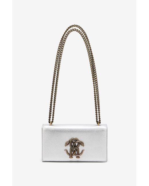 Roberto Cavalli White Bag With Mirror Snake Monogram