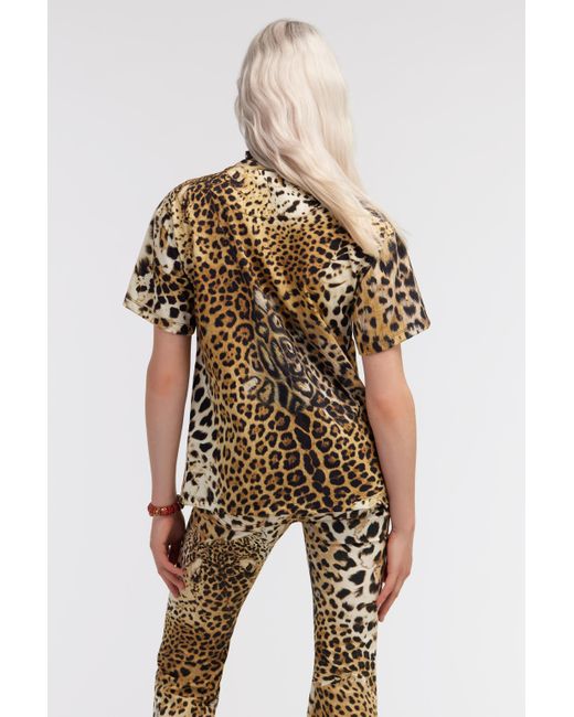 Roberto Cavalli Metallic T-Shirt With Jaguar Skin Print