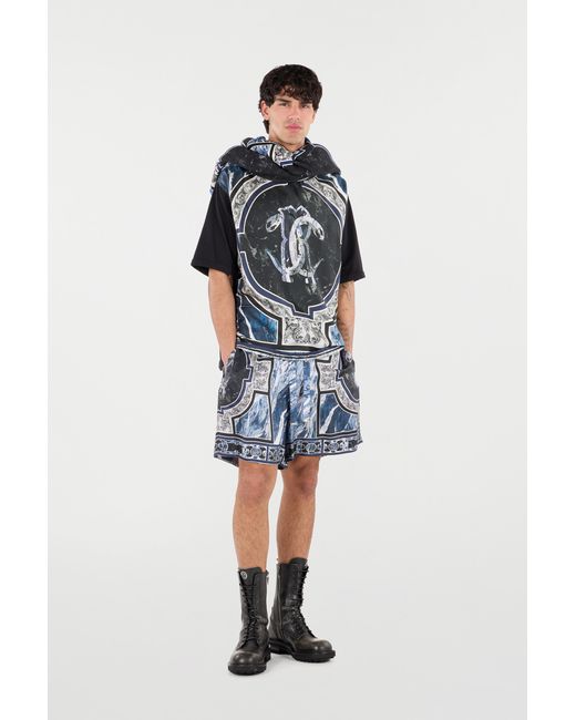 Roberto Cavalli Blue Short With Marble Print And Accents for men