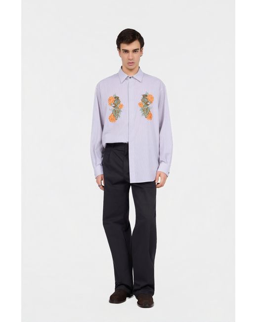 Roberto Cavalli White Shirt With Embroidered Snakes And Flowers for men