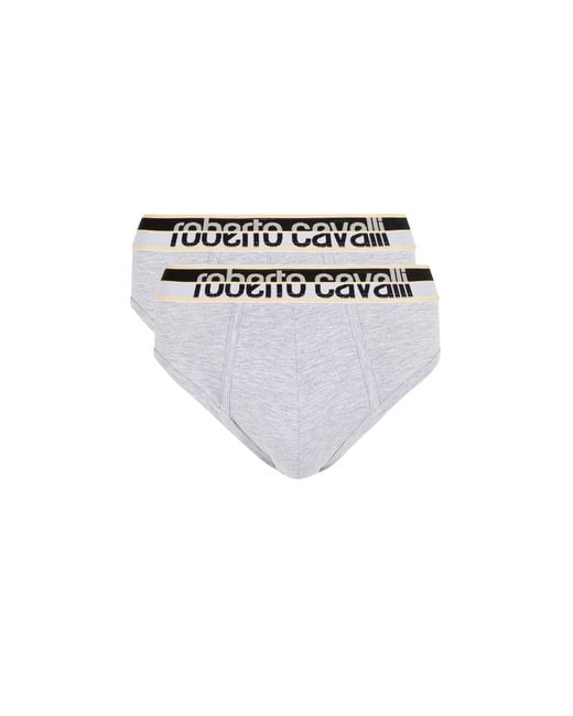 Roberto Cavalli White Two-Pack Cotton Briefs With Logo Waistband for men