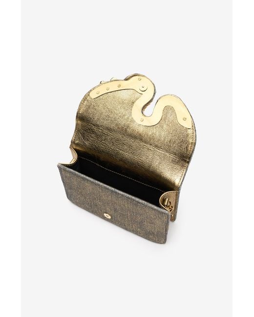 Roberto Cavalli Natural Golden Brushed-Effect Bag With Snake Motif