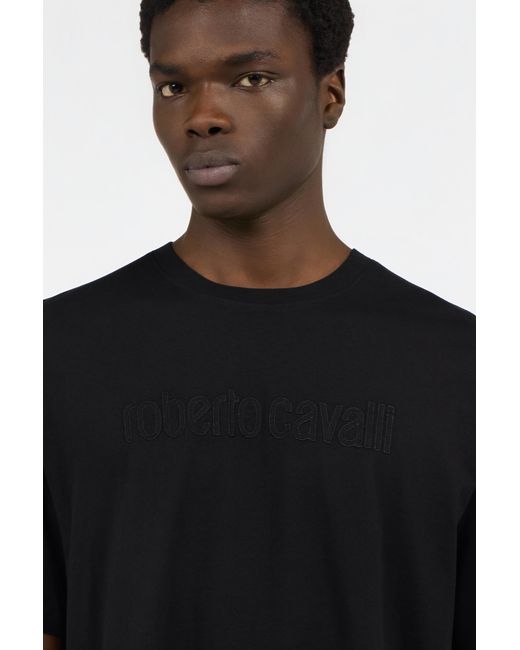 Roberto Cavalli Black T-Shirt With Embroidered Logo for men