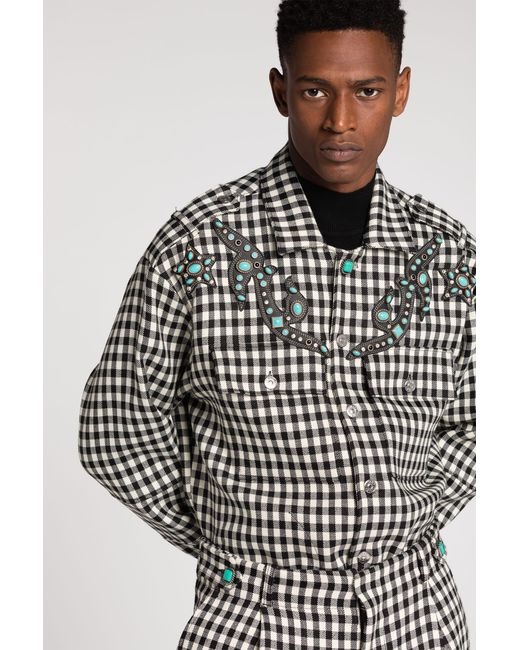 Roberto Cavalli Black Embellished Gingham Jacket for men