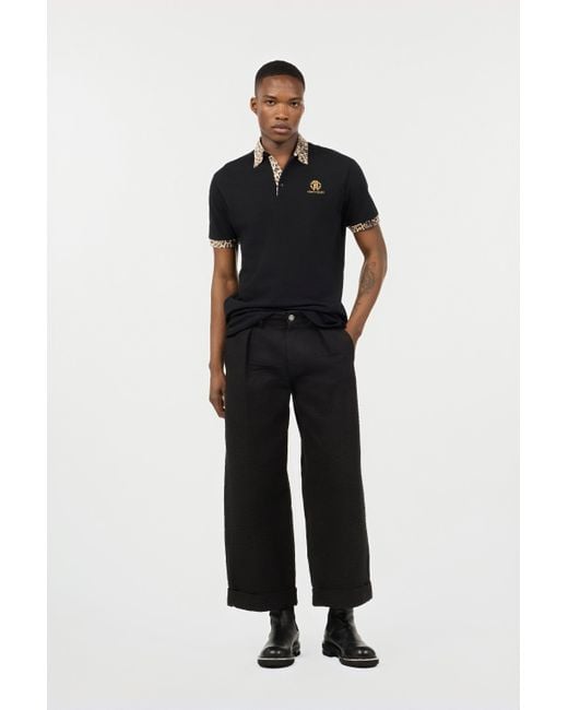 Roberto Cavalli Black Polo With Jaguar Print Details for men