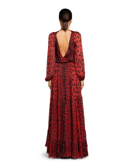 Roberto Cavalli Red Kleid Aus Seide Mit Leopardenmuster Und Cut-Outs