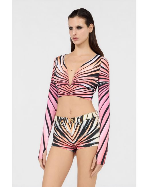 Roberto Cavalli Red Ray Of Paradise Print Crop Top