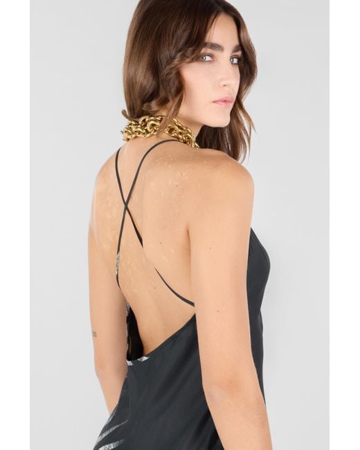 Roberto Cavalli White Langes Kleid Mit Print Tigresse