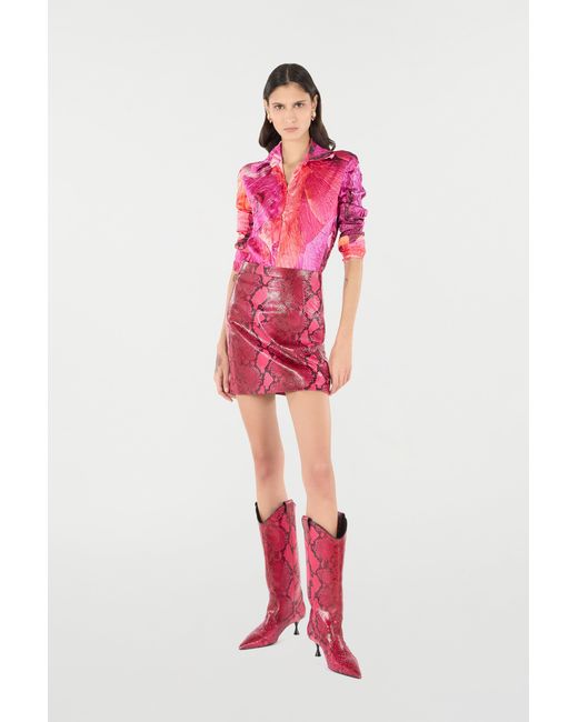Roberto Cavalli Pink Shirt With Bejeweled Buttons And Rose Print
