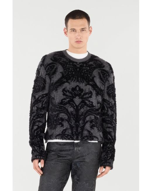 Roberto Cavalli Black Sweater With Plush Brocade Pattern for men