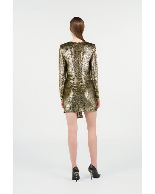 Roberto Cavalli Green Dress With Fil Coupé Leopard Print