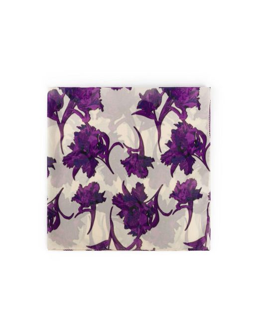 Roberto Cavalli Purple Floral-print Silk Scarf