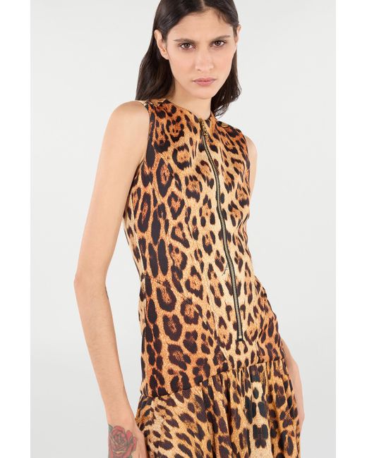 Roberto Cavalli Natural Mini Dress With All-Over Jaguar Skin Print