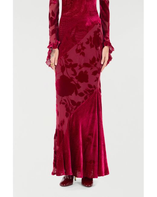 Roberto Cavalli Red Rose And Python Pattern Long Skirt