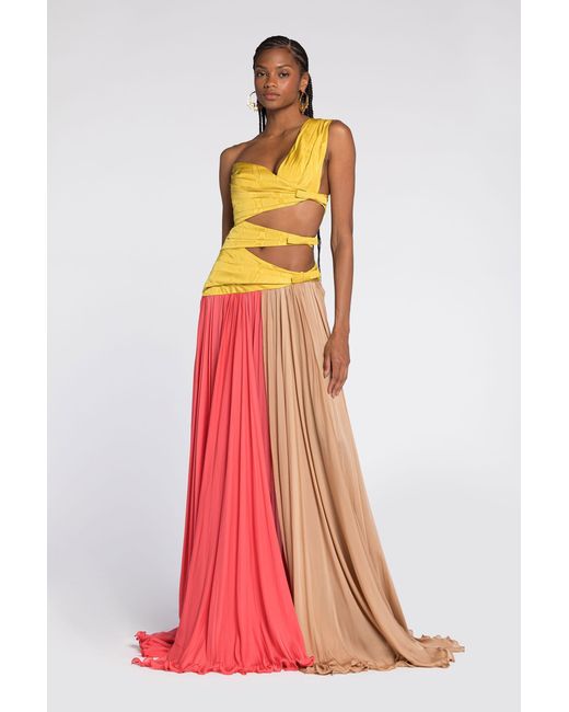 Roberto Cavalli White Colourblock Pleated Gown