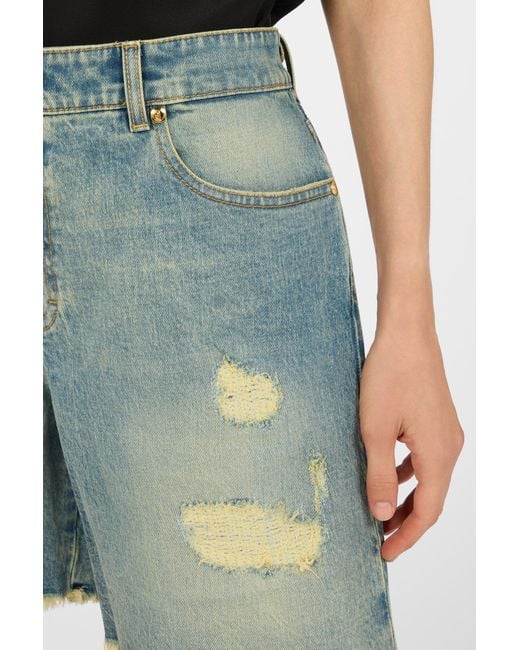 Roberto Cavalli Blue Distressed Cotton Shorts