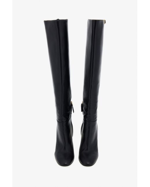 Roberto Cavalli Black Leather Knee-High Boots