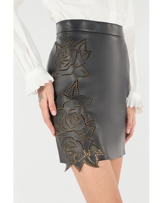 Roberto Cavalli Gray Perforated Rose Pattern Skirt