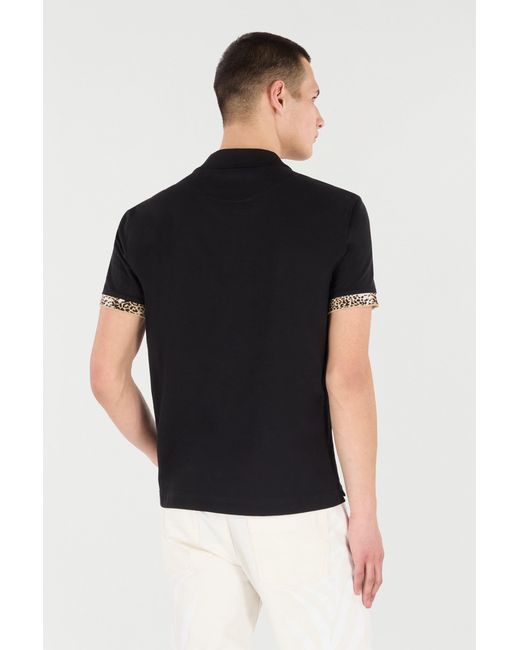 Roberto Cavalli Black Polo With Jaguar Skin Details for men