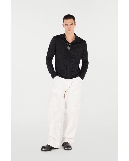 Roberto Cavalli Black Jaguar Skin Long-Sleeved Knitted Polo for men