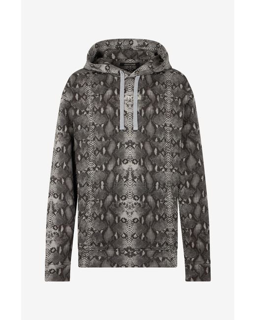 Roberto Cavalli Gray Python Print Hoodie Sweatshirt for men