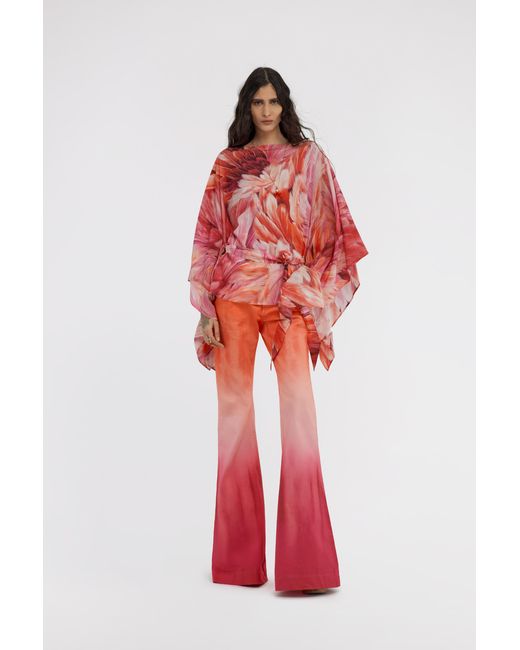 Roberto Cavalli Red Plumage Print Short Kaftan