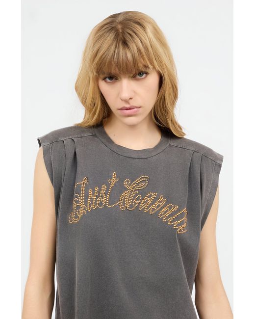 Roberto Cavalli Gray Cotton Top With Front Logo
