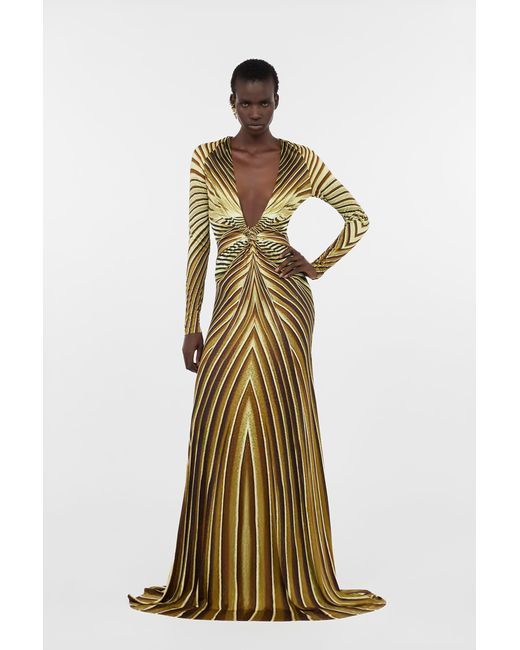 Roberto Cavalli Multicolor Extra-Long Dress With Iside Print