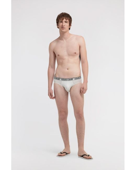 Roberto Cavalli White Logo Briefs for men