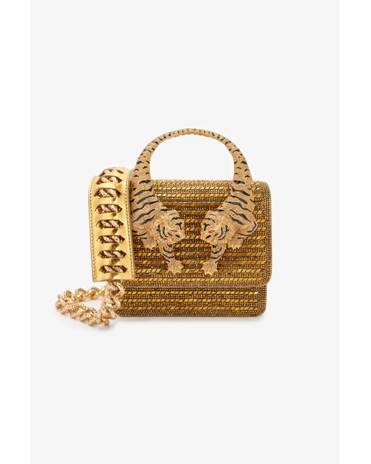 Roberto Cavalli Metallic Mini Roar Bag With Crystals
