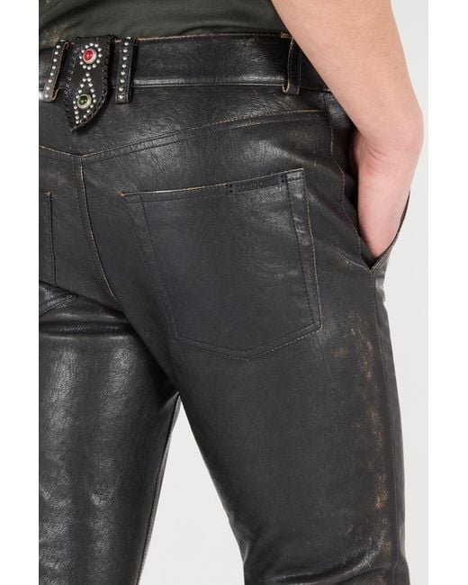 Roberto Cavalli Black Genuine Leather Pants for men