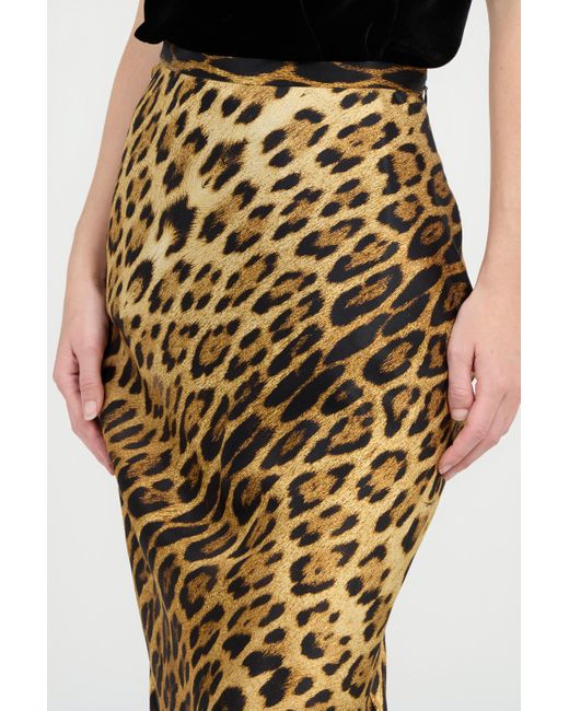 Roberto Cavalli Metallic Silk Skirt With Jaguar Skin Print