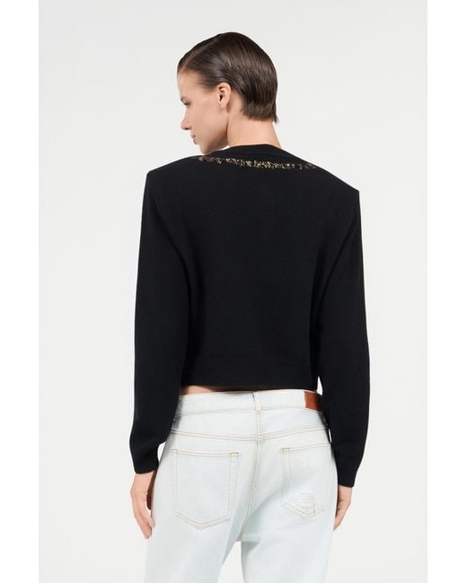 Roberto Cavalli Black Wool Cardigan With Tiger Embroidery