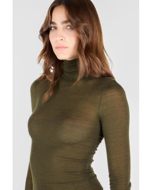 Roberto Cavalli Green Silk/Wool-Blend Turtleneck