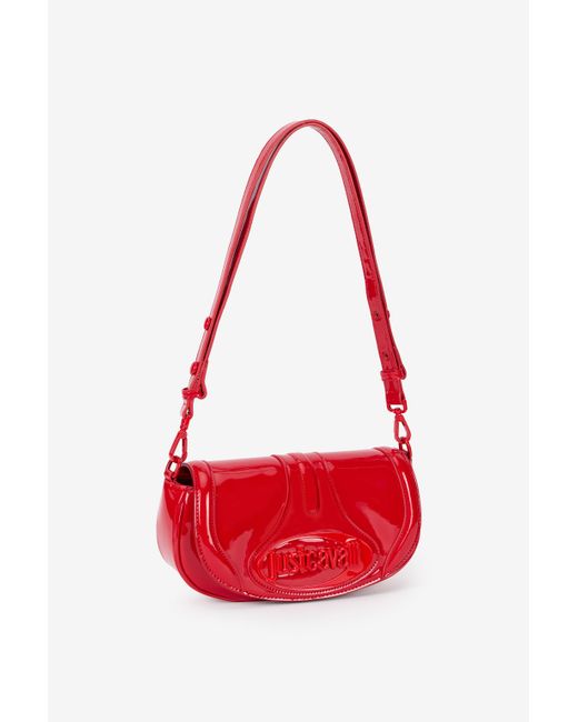 Borsa A Spalla Rossa Lucida Con Logo di Roberto Cavalli in Red