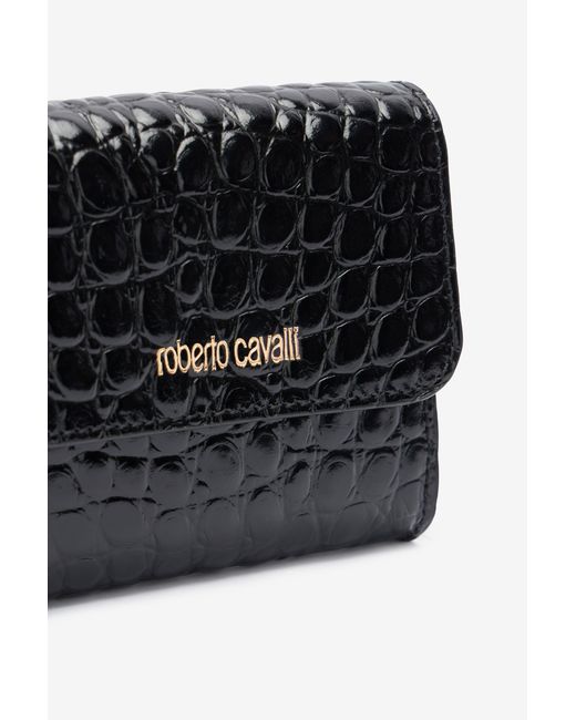 Roberto Cavalli Black Cardholder With Crocodile Print