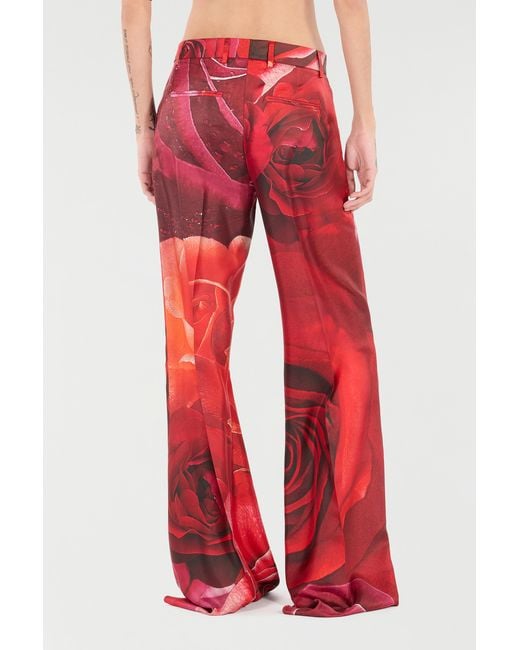 Roberto Cavalli Red Rose-Print Pants