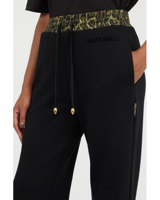 Roberto Cavalli Black Flared Trousers With Leopard Print Waistband