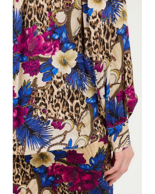 Roberto Cavalli Multicolor Flower Leo Print Shirt
