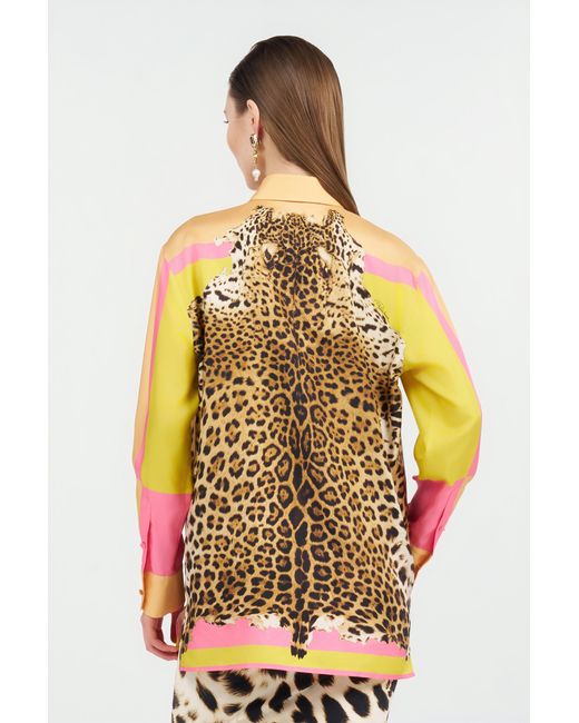Roberto Cavalli Pink Silk Shirt With Cavalli Pop Print