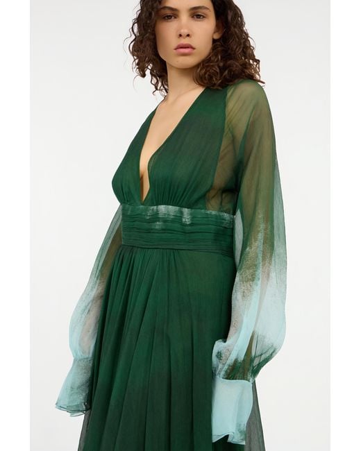 Roberto Cavalli Green Long Empire-Style Pure Silk Dress