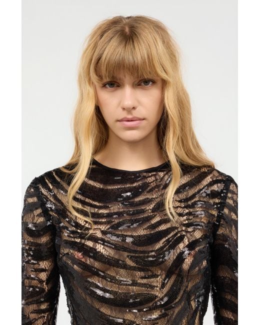 Roberto Cavalli Black Crop Top With Rhinestone-Detailed Zebra Design