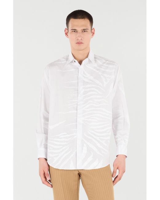 Roberto Cavalli White Silk Shirt With Tiger Skin Print for men